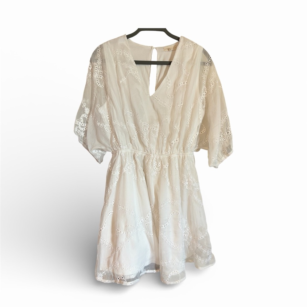 Promesa White Eyelet Mini Dress - Size S - Cottagecore Boho Bridal Shower